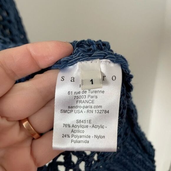 SANDRO Blue Sweater Chunky Open Knit Crochet Size 1 US SMALL - Picture 9 of 10